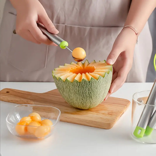 1pc Stainless Steel Watermelon Scoop, Multi-Functional Fruit Chopper, Long Handle, Ice Cream Scoop, with Metal Material, for Baking, Kitchen Decoration, Food
