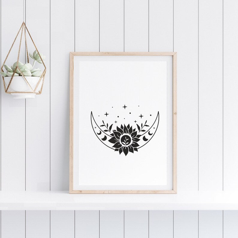 Floral moon svg bundle\ Moon with flowers svg\ dxf png jpg\ Celestial moon svg bundle\ Moon flower with feathers svg\ Instant Download