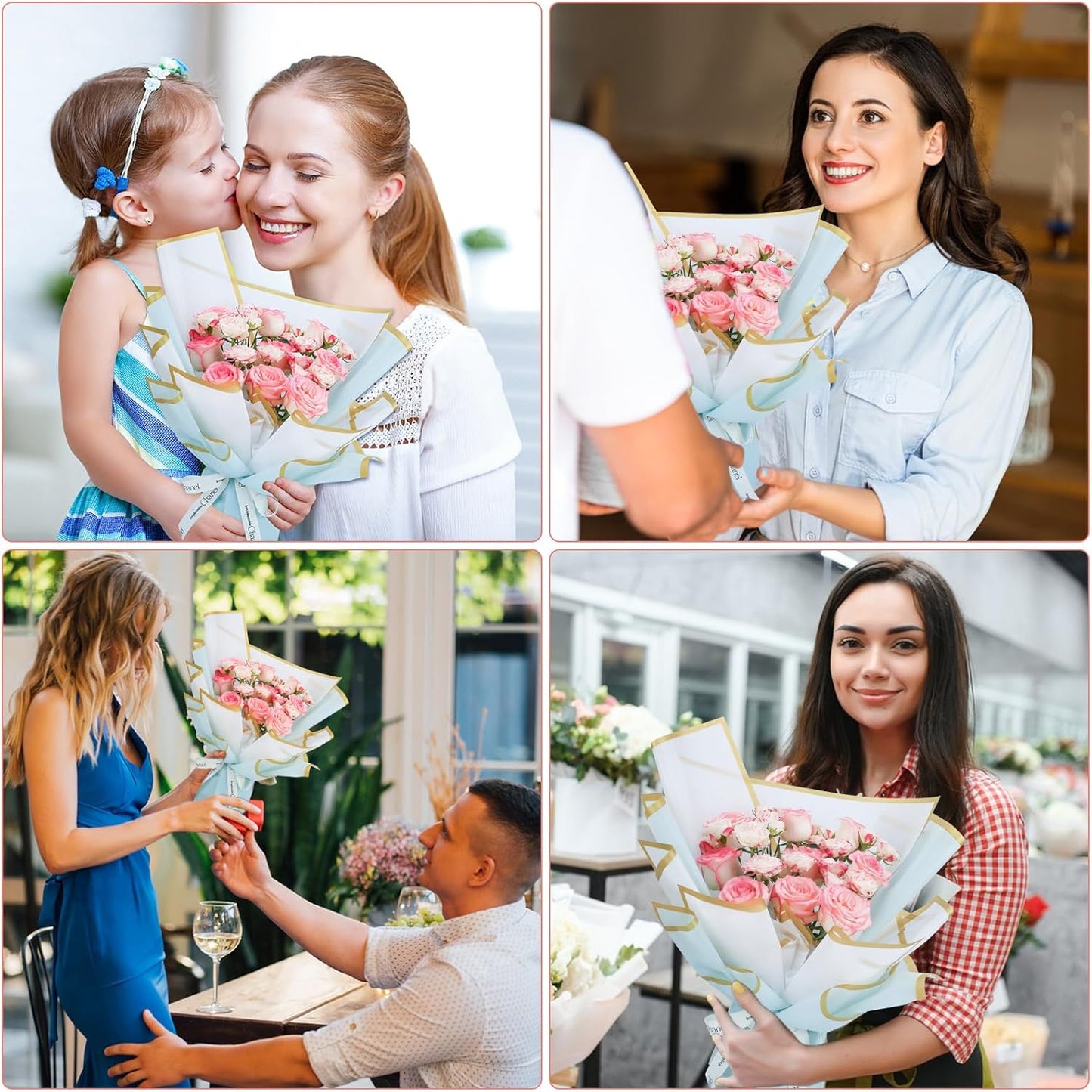 20 Sheets Bouquet Wrapping Paper, Waterproof Floral Wrapping Paper, Florist Supplies Packaging Paper, Flower Wrapping Paper for Commemoration Day, Festival,Wedding, Birthday, Gift DIY (Pink)