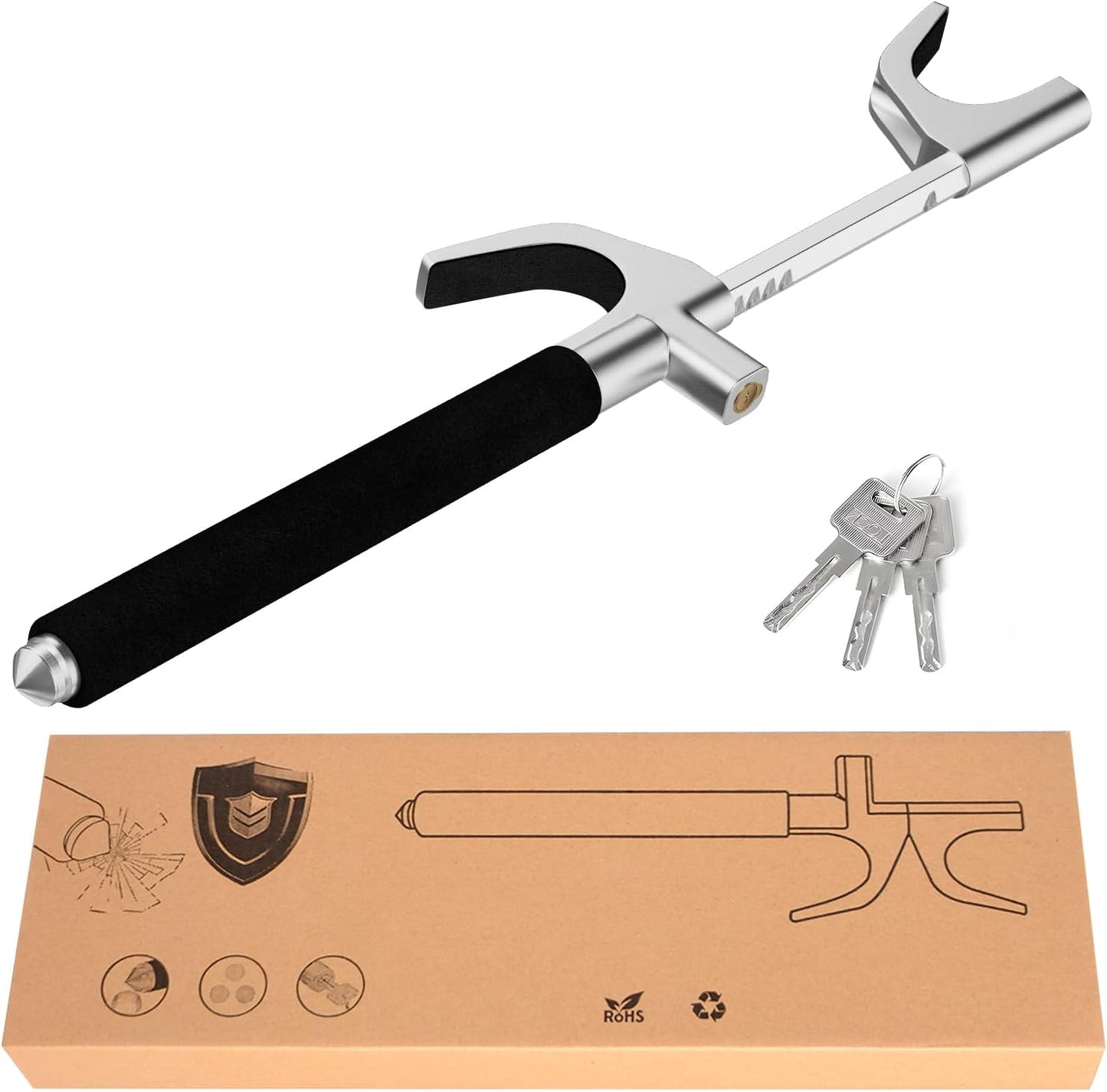 Steering Wheel Lock Universal Security Car Locks with Safety Hammer Heavy Duty Carro Wheel Locks Retractable Anti-Theft Prevention Device for Truck|SUV|Van Accessories, Black