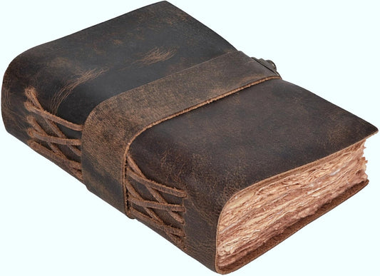 Leather Bound Vintage Journal for Women & Men - Book of Shadows - Lock Closure - 200 Pages of Antique Deckle Edges Handmade Paper - Rustic Brown Color - 7 X 5 inches