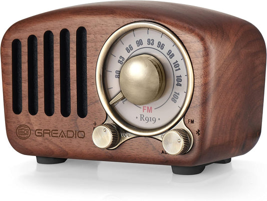 Vintage Walnut Wood Bluetooth Speaker Radio - Retro Style, Bass Enhancement, Loud Volume, Bluetooth 5.0, MP3 & FM Radio