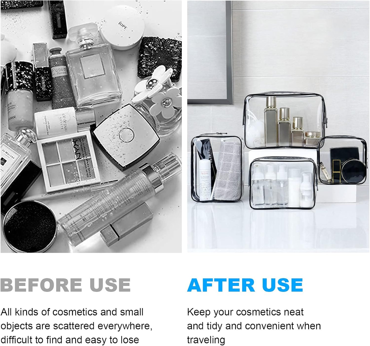 Transparent Beauty Case, Transparent Toiletry Bags, Waterproof Travel Bags, Transparent Cosmetic Bag, Transparent Cosmetic, Travel Beauty Case, #2 Black 4pcs, s+m+l+xl