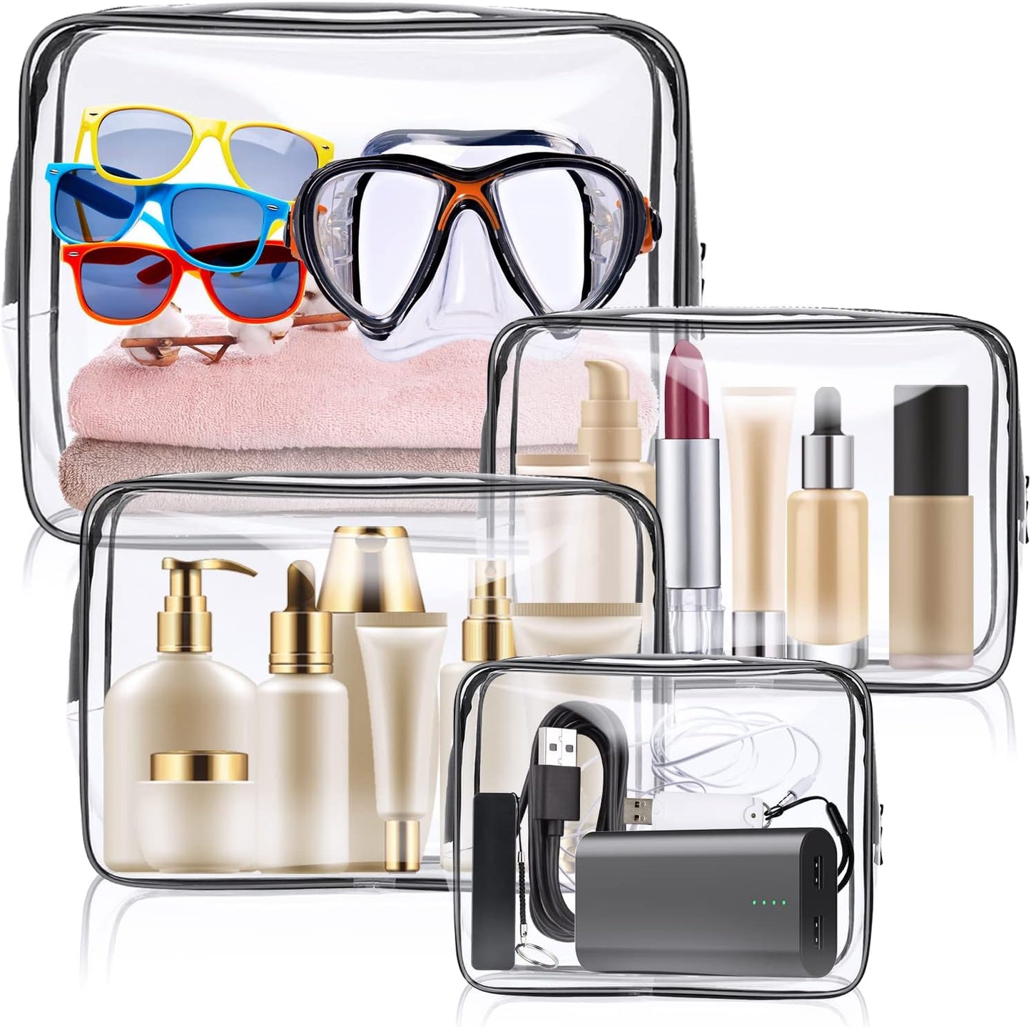 Transparent Beauty Case, Transparent Toiletry Bags, Waterproof Travel Bags, Transparent Cosmetic Bag, Transparent Cosmetic, Travel Beauty Case, #2 Black 4pcs, s+m+l+xl