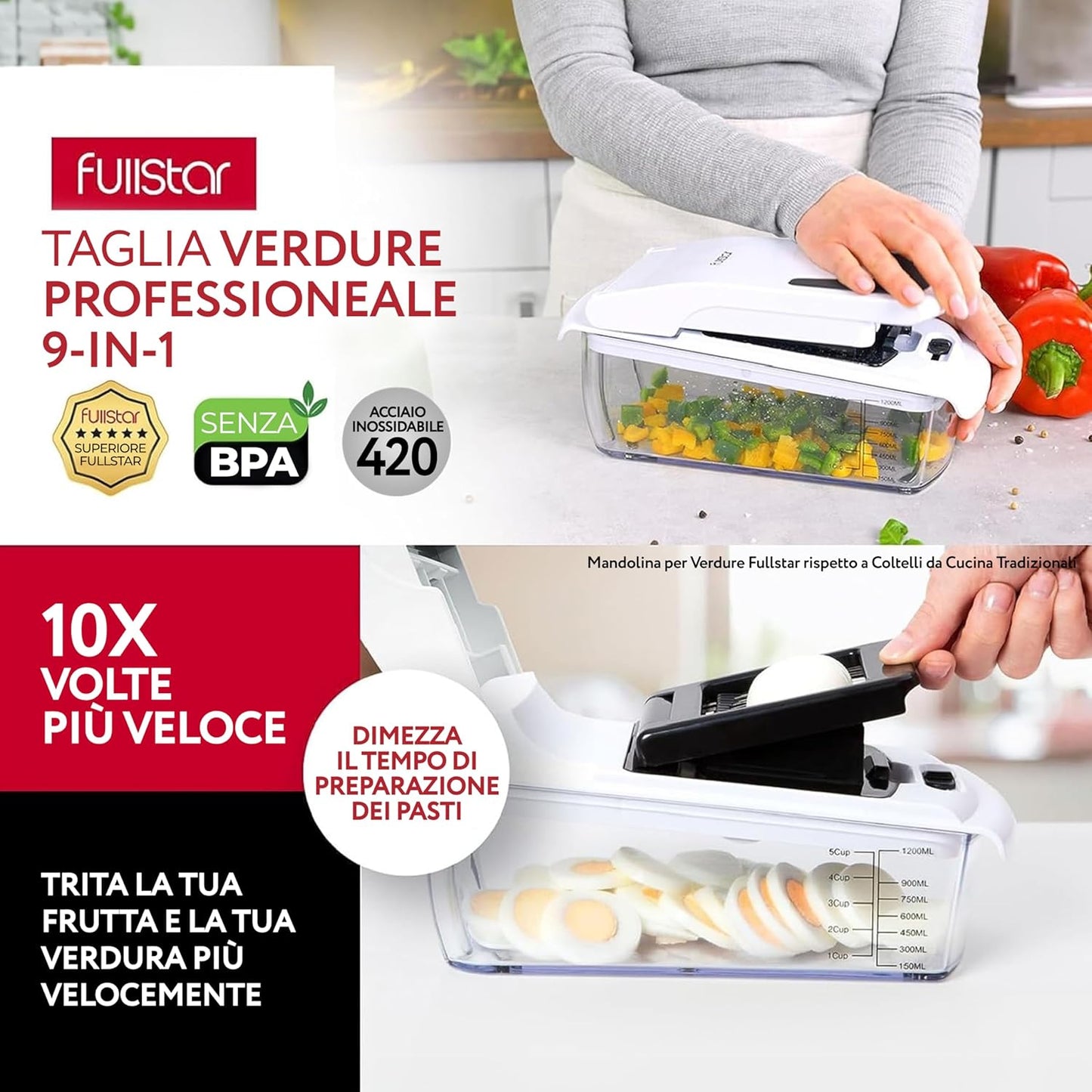 Vegetable Cutter Manual Vegetable Spiralizer – Multifunction Manual Vegetable Slicer Slicer Vegetable Cutter Fruit Onion Potato Julienne Cubes (9-in-1 White)