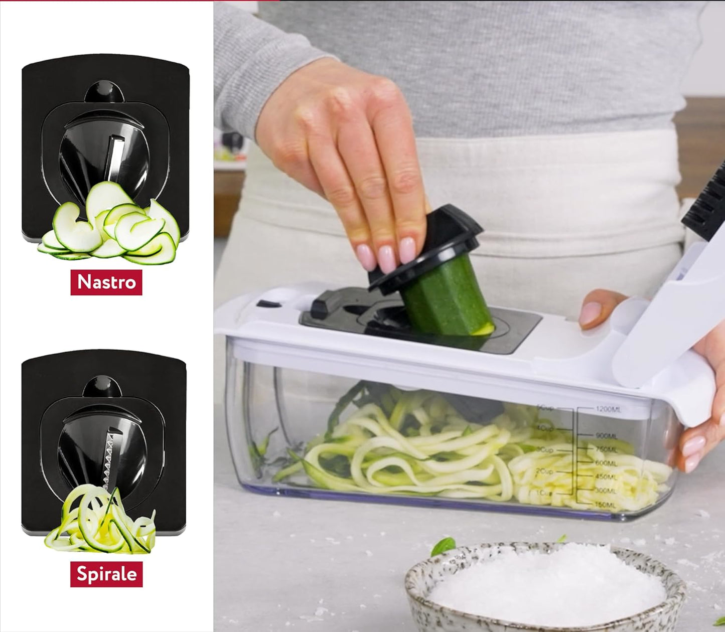 Vegetable Cutter Manual Vegetable Spiralizer – Multifunction Manual Vegetable Slicer Slicer Vegetable Cutter Fruit Onion Potato Julienne Cubes (9-in-1 White)
