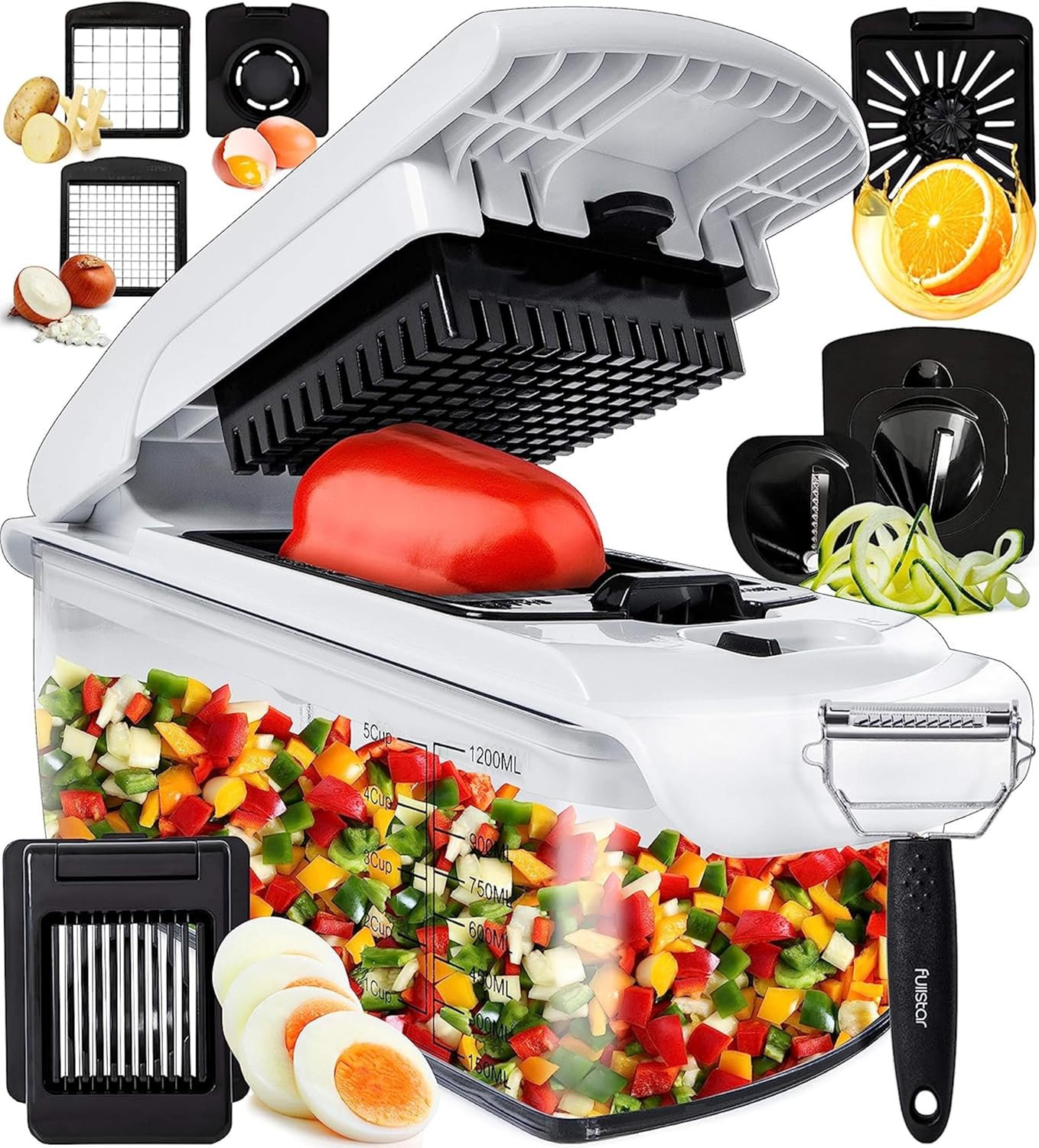 Vegetable Cutter Manual Vegetable Spiralizer – Multifunction Manual Vegetable Slicer Slicer Vegetable Cutter Fruit Onion Potato Julienne Cubes (9-in-1 White)