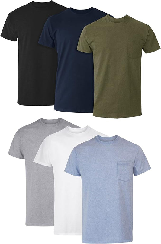 Pocket T-Shirt Pack, 6-Pack, Cool & Breathable Cotton Tees, Stay-Tucked Undershirts for Men