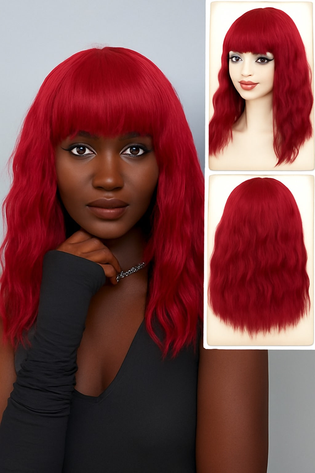 Wig and Sunglasses 12 Inch Short Bob Wigs with Bangs for Women Costume Cosplay Party (Red)