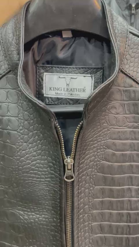 Crocodile Style Cow Leather Jacket